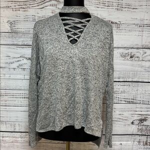 Gray Crisscross V-Neck Sweater